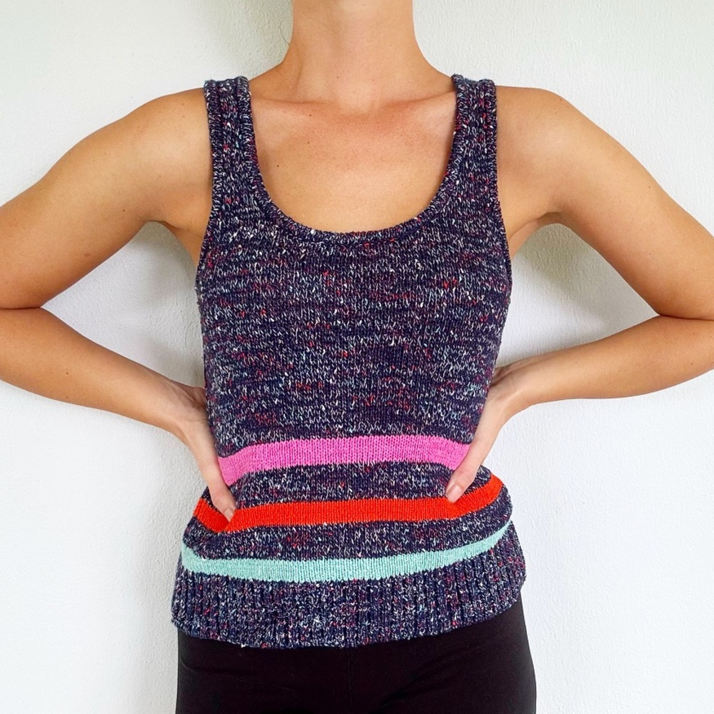 Lou & Grey for LOFT blue colorful knit striped sleeveless sweater top size small